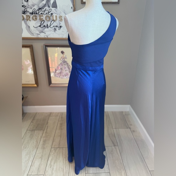 TED BAKER Ivena Asymmetric Knit Bodice Royal Blue Satin Skirt Dress - Picture 7 of 13